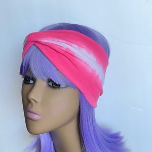 Pink & White Tie Dye Turban Headband, Headwraps